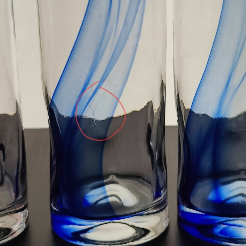 4 Libbey Crisa (thumbprint) | 16 oz Highball blue ๐ swirl glasses - Picture 9 of 13
